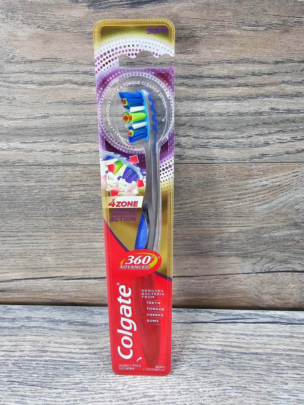 Colgate 360 Soft Bristle Manual Toothbrush Cheek Tongue Cleaner Blue Gray NEW